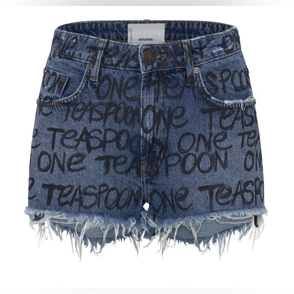 ONE TEASPOON Bonitas HIGH WAIST MOM FIT SHORT with graffiti design NWT 33 - Picture 12 of 14